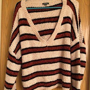Womens Striped Crop V-Neck Sweater